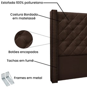 Cabeceira Cama Box Casal 140cm e Recamier Vicenza Suede Café S04 - D'Rossi