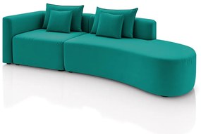 Sofá Curvo Decorativo Kimiko 327Cm 4 Lugares Sala de Estar com Chaise Veludo Azul Tiffany G52 - Gran Belo