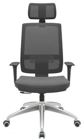 Cadeira Office Brizza Tela Preta Com Encosto Assento Poliester Cinza RelaxPlax Base Aluminio 126cm - 63525 Sun House