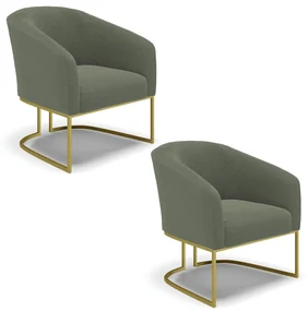 Poltrona Decorativa Industrial Dourado kit 2 Stella Bouclê D03 - D'Rossi - Verde Pistache