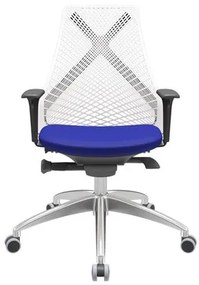 Cadeira Office Bix Tela Branca Assento Aero Azul Autocompensador Base Alumínio 95cm - 64000 Sun House