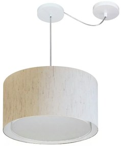 Lustre Pendente Cilíndrico Com Desvio Md-4310 Cúpula em Tecido 40x25cm Linho Bege - Bivolt