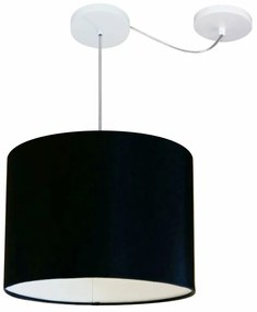 Lustre Pendente Cilíndrico Com Desvio Md-4227 Cúpula em Tecido 40x30cm Preto - Bivolt