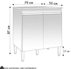 Balcão de Cozinha Para Cooktop Com Tampo Andréia Amêndoa/Preto - AJL M