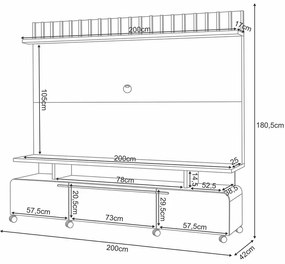 Estante de TV 70 Pol 200cm Ripado Jane Castanho/Off White H01 - D'Rossi