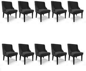 Kit 10 Cadeiras de Jantar Liz Veludo Base Fixa Madeira Preto - D'Rossi - Preto