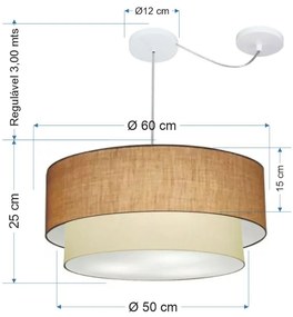 Lustre Pendente Cilíndrico Com Desvio Palha e Bege MJ-4363 Para Mesa de Jantar e Estar