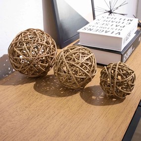 Enfeite Decorativo Esfera em Rattan para Sala Natural 12 cm M02 - D'Rossi