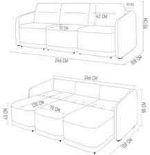 Sofá Cama Casal para Sala 246cm Polska Z08 Linho Cinza Escuro - Mpozen