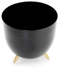 Cachepot de Metal Preto e Pés Dourado 17X16 cm - D'Rossi