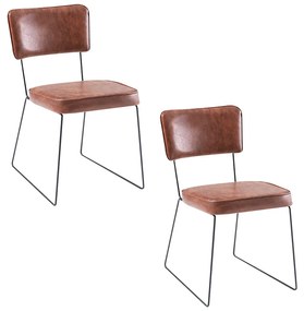 Kit 2 Cadeiras de Jantar Decorativa Base Aço Preto Luigi PU Caramelo G17 - Gran Belo
