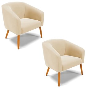 Poltrona Decorativa Pé Palito Castanho kit 2 Stella Suede D03 - D'Rossi - Bege
