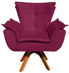 Poltrona Decorativa Sala de Estar Base Giratória Madeira Opla Suede Bo