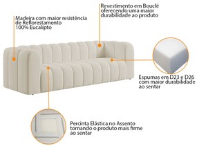 Sofá 3 Lugares 200cm Orgânico Luxo Recepção Giordana Bouclé - ADJ Decor