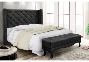 Cabeceira Cama Box Queen 160cm e Recamier Vicenza Veludo Preto S04 - D'Rossi