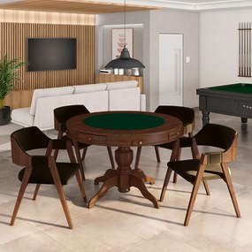 Conjunto Mesa de Jogos Carteado Bellagio Tampo Reversível e 4 Cadeiras Madeira Poker Base Estrela Veludo Marrom/Imbuia G42 - Gran Belo