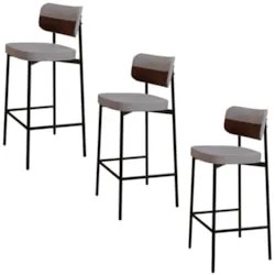 Banqueta Alta Bar Estofada Kit 3 Ella M25 Linho Cinza CL/Marrom - Mpoz