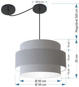 Lustre Sala de Jantar Com Desvio Vivare Md-4400 Cúpula em Tecido 55cm