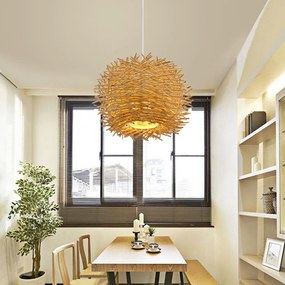 Pendente Luminaria Rattan lustre ninho de pássaro lâmpada sala estar jantar pastoral fazenda barra lâmpada do teto lustre rattan lâmpada de bambu - Modelo-30cm