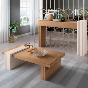 Conjunto de Aparador e Mesa de Centro Riad Freijó/Off White G26 - Gran Belo