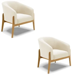 Poltrona Decorativa Base de Madeira kit 2 Stella Veludo D03 - D'Rossi - Bege