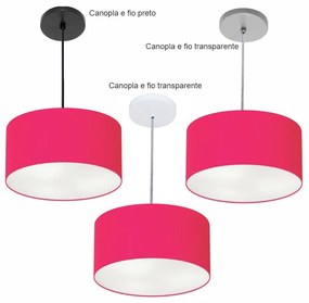 Pendente Cilíndrico Vivare Free Lux Md-4386 Cúpula em Tecido - Pink - Canopla cinza e fio transparente