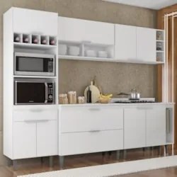 Armário de Cozinha Com Tampo CP07 260cm Pérola Branco Z34     - Mpozen