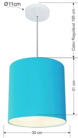 Lustre Pendente Cilíndrico Vivare Md-4036 Cúpula em Tecido 30x31cm - Bivolt - Azul-Turquesa - 110V/220V