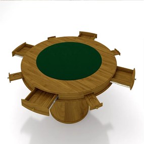 Conjunto Mesa de Jogos Carteado Bellagio Tampo Reversível e 4 Cadeiras Madeira Poker Base Cone Veludo Verde/Mel G42 - Gran Belo