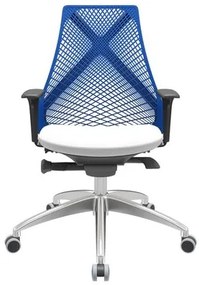 Cadeira Office Bix Tela Azul Assento Aero Branco Autocompensador Base Alumínio 95cm - 63976 Sun House