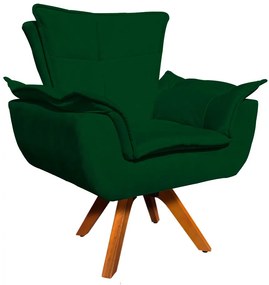 Poltrona Giratória Opala Suede Verde Base Madeira MM30 D'Rossi