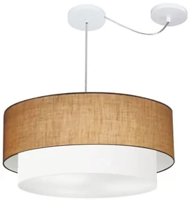 Lustre Pendente Cilíndrico Com Desvio Palha e Branco MJ-4368 Para Mesa de Jantar e Estar