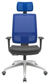 Cadeira Office Brizza Tela Azul Com Encosto Assento Vinil Preto RelaxPlax Base Aluminio 126cm - 63554 Sun House