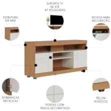 Rack Bancada Para TV 47 Pol 136cm Pavia Freijó/Off White C05 - Mpozena