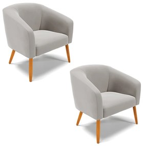 Poltrona Decorativa Pé Palito Castanho kit 2 Stella Veludo D03 - D'Rossi - Cinza