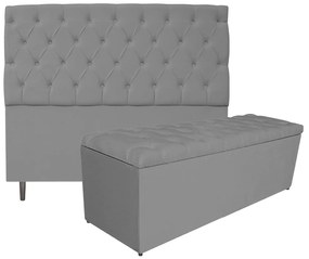 Kit Cabeceira e Calçadeira Liverpool 160 cm Queen Size Corano Cinza - ADJ Decor