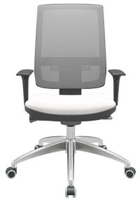 Cadeira Office Brizza Tela Cinza Assento Vinil Branco Autocompensador Base Aluminio 120cm - 63785 Sun House