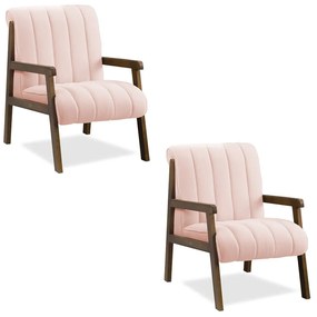 Poltrona Decorativa Sala Base de Madeira kit 2 Daline Bouclê E03 - D'Rossi - Rose