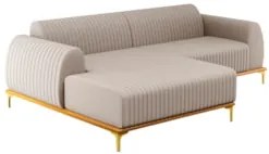 Sofá 255cm 4 Lugares com Chaise Esquerdo Pés Gold Molino C-107 Linho B