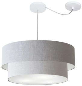 Lustre Pendente Duplo Cilíndrico Com Desvio de Centro Vivare Md-4367 Cúpula em Tecido 55x50cm - Bivolt