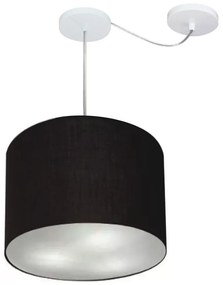 Lustre Pendente Cilíndrico Com Desvio Md-4258 Cúpula em Tecido 40x30cm Preto - Bivolt
