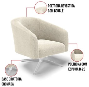 Poltrona Decorativa Base Giratória Cromada Stella Bouclê D03 - D'Rossi - Bege