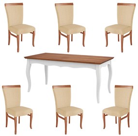 Conjunto Mesa Gallia 200cm com 6 Cadeiras Orfeu Poliéster Branco/Imbuía G42 - Gran Belo