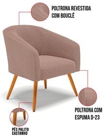 Poltrona Para Sala Pé Palito Castanho Kit 2 Stella Bouclê D03 - D'Rossi - Rose