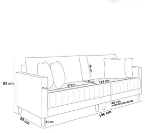 Sofá 3 Lugares Living 196cm Pés Madeira Cléo Bouclê Cinza K01 - D'Rossi