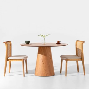 Conjunto Mesa de Jantar Dadi Orgânica Cinamomo - 1,20m + 2 Cadeiras Malai Encosto Palha Natural Linne - Cru