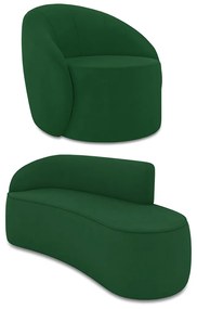 Sofá 3 Lugares Orgânico 180cm Morgan e Poltrona Lua Suede Verde D03 - D'Rossi