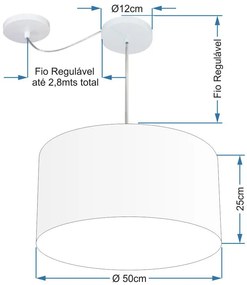 Lustre Pendente Cilíndrico Com Desvio Md-4230 Cúpula em Tecido 50x25cm Rustico Cinza - Bivolt