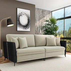 Sofá Living Decorativo Zagreb 2 Lugares 182cm com Almofadas Pés de Ferro Veludo/PU Bege/Preto G33 - Gran Belo