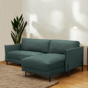 Sofá Decorativo Karine 3 Lugares Sala de estar 230cm com Chaise Pés em Aço Couro Verde Musgo G88 - Gran Belo